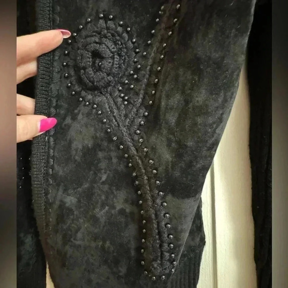 VTG Embroidered Beaded Wool Suede Fitted  Zip Up Jacket Sweater Grannycore Fun - Picture 11 of 16